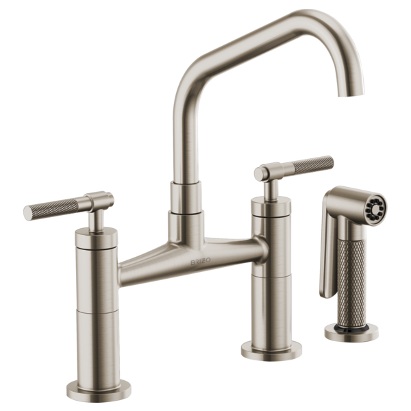 LITZE® Bridge Faucet with Angled Spout and Knurled Handle Brizo 62563LF-SS